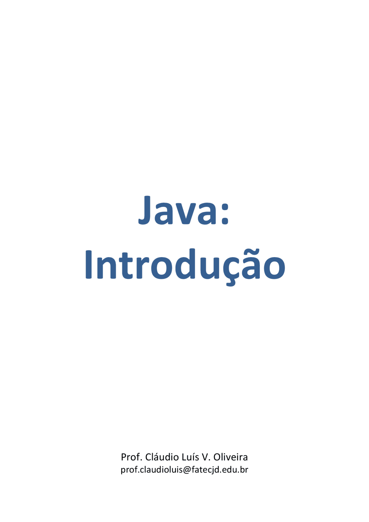 Java - Introdução - Introdução a Java - Docsity
