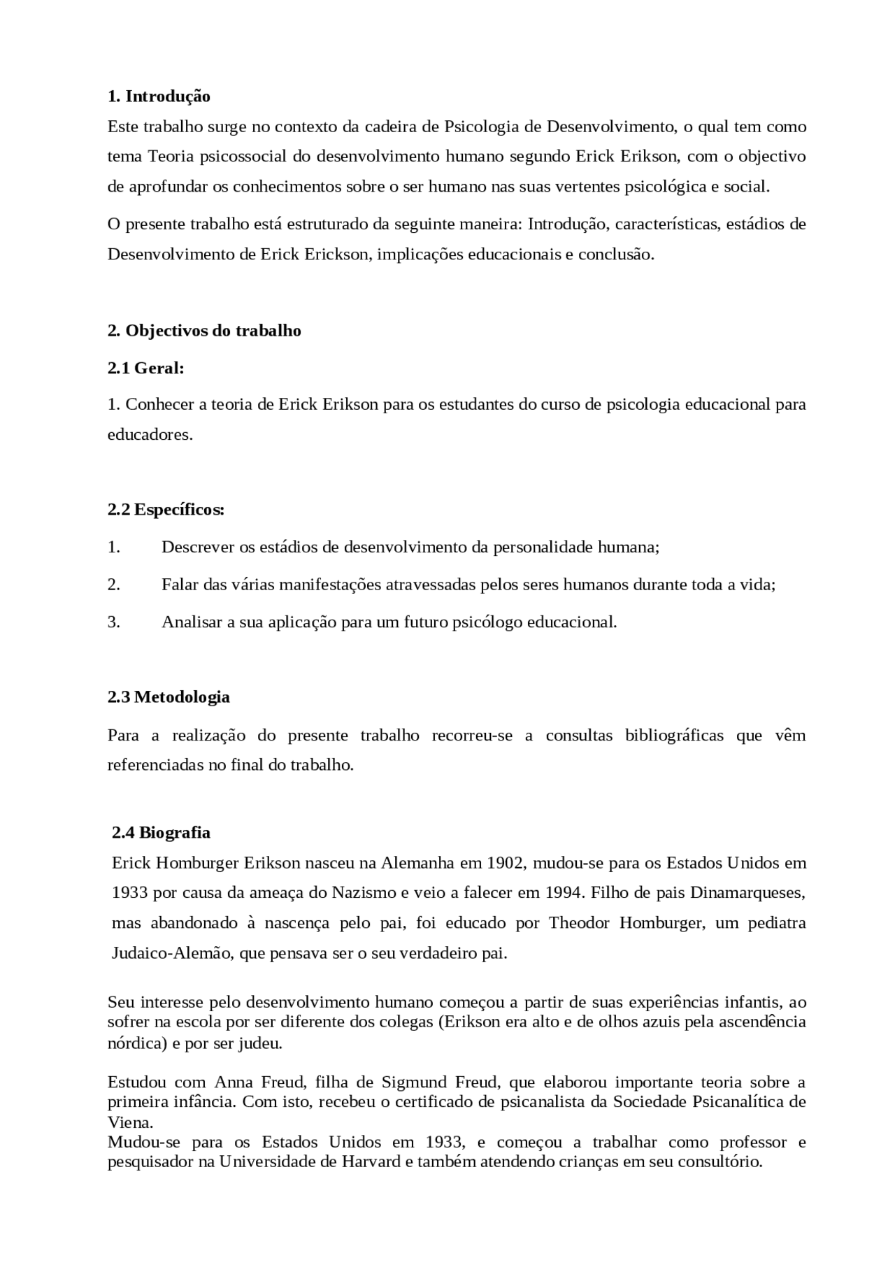 Teoria Psicossocial Do Desenvolvimento Humano Segundo Erik Erickson Psicologia Docsity