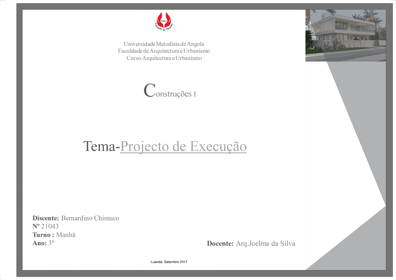 Projecto de Execução Vivenda - habitação unifamiliar | Docsity