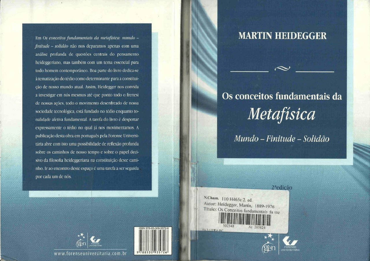 HEIDEGGER, Martin. Os conceitos fundamentais da metafísica - conceitos