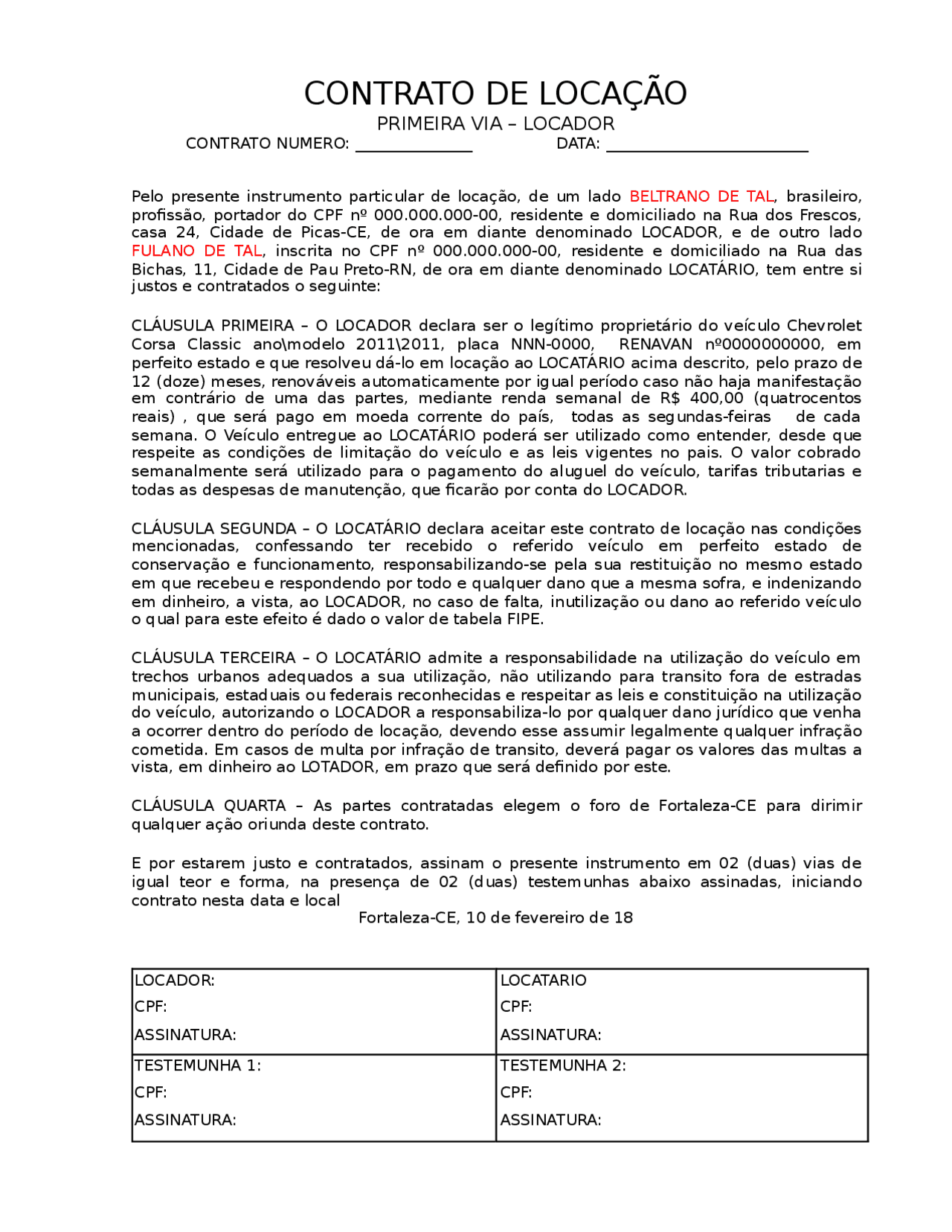 Contrato De Aluguel Word BRAINCP