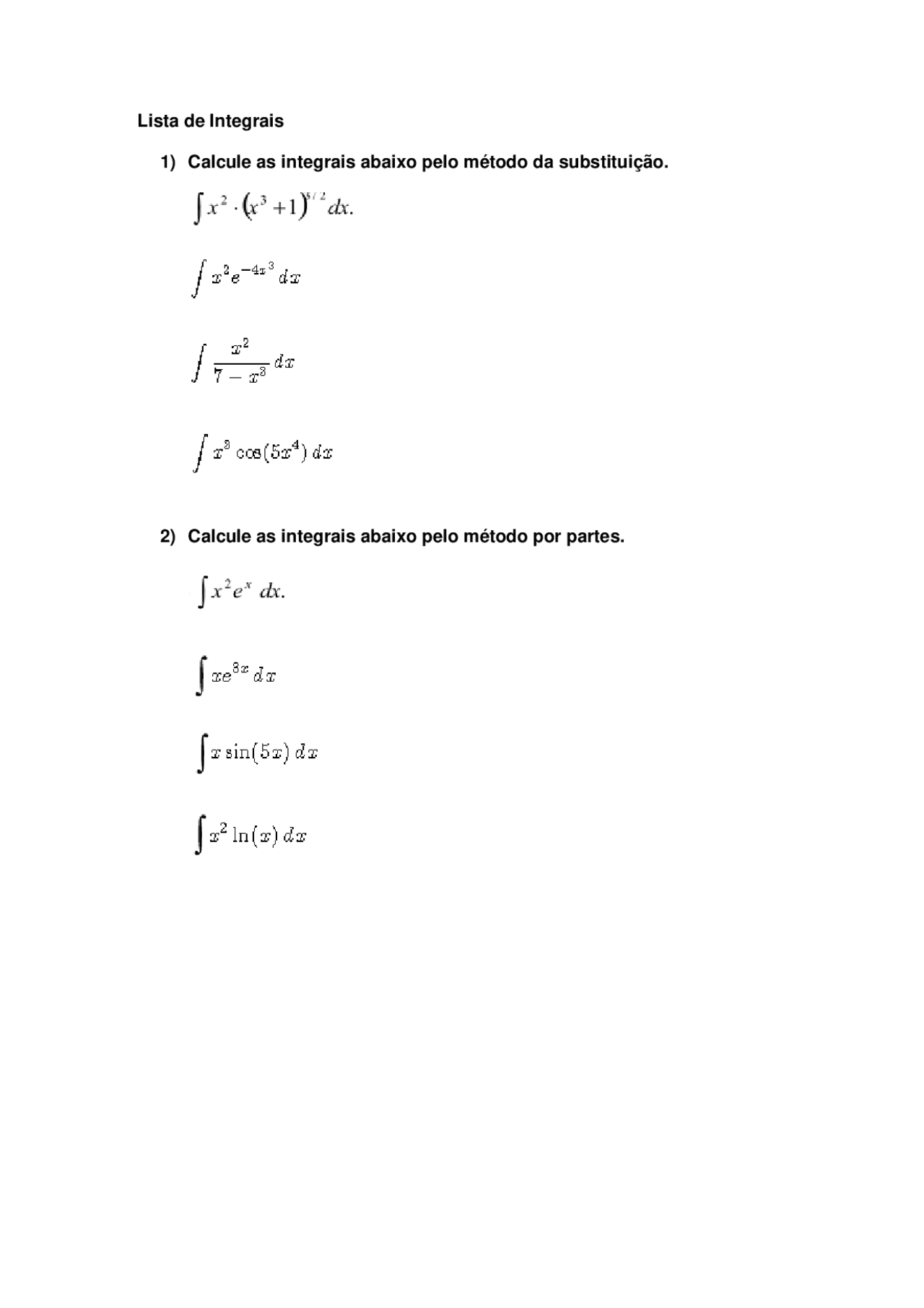 Lista de Integrais - Cálculo de integrais - Docsity