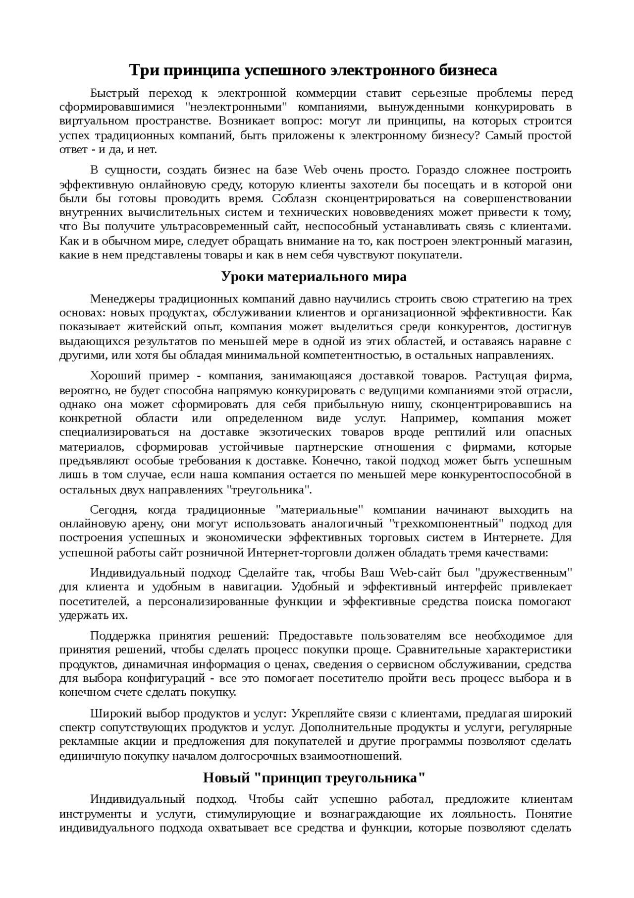 Реферат по теме Три принципа успешного электронного бизнеса Реферат по теме Три принципа успешного электронного бизнеса
