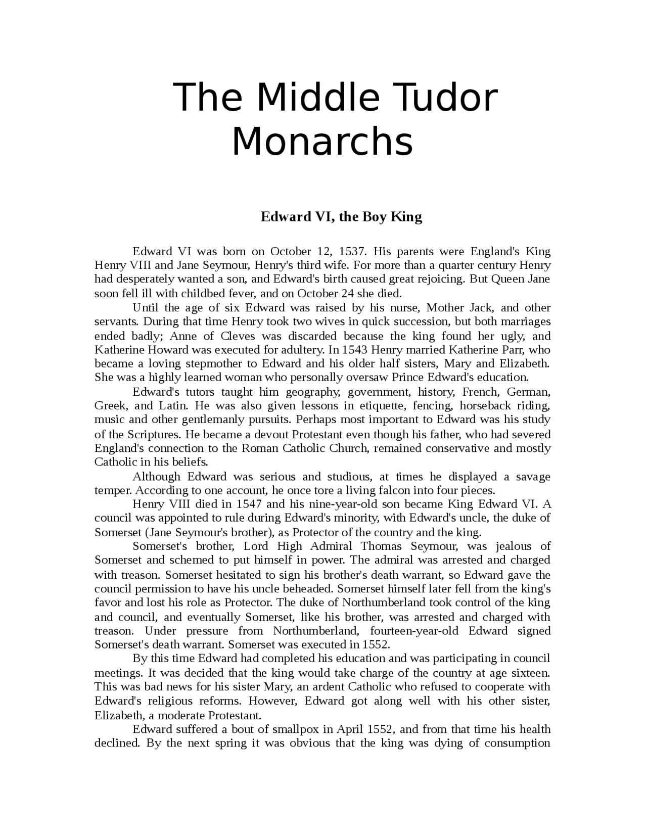History of english Royal Family (The Middle Tudor Monarchs) доклад по ...