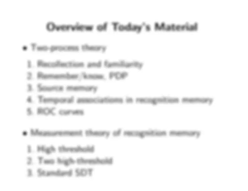 Two-Process Theory of Recognition Memory | Exams Psychology | Docsity