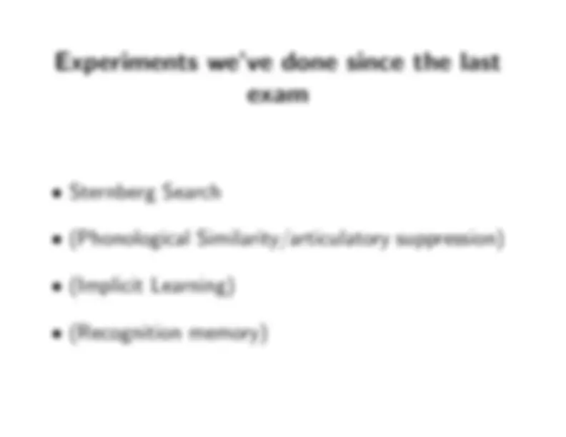 PSY 373 Human Memory Exam 2 Review Session | Exams Psychology | Docsity