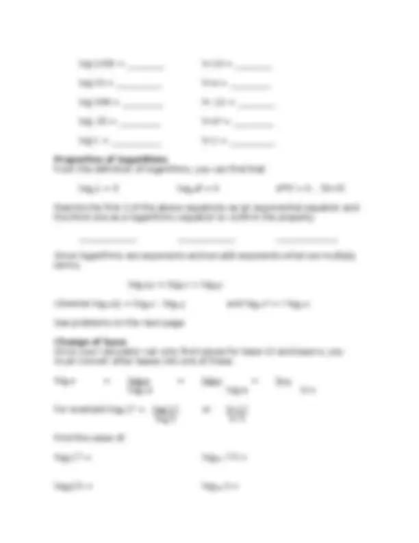 Worksheet for Logarithm - Quantitative Skills and Reasoning | MATH 1001 ...