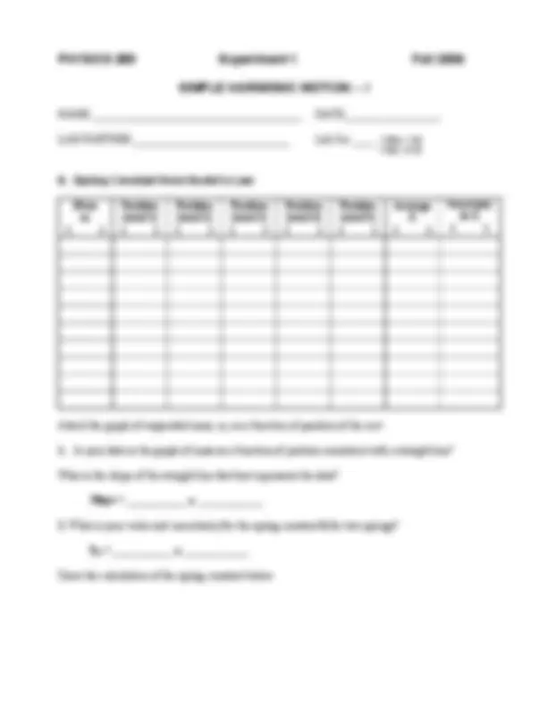 Experiment 1: Simple Harmonic Motion - I - Fall 2004 | PHYSICS 289 ...