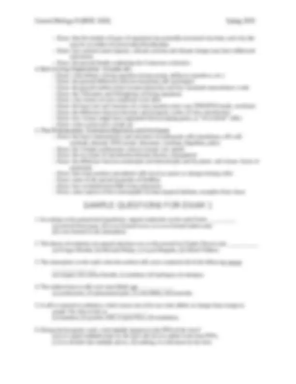 General Biology II (BIOL 1020) Spring 2010 Exam Study Guide: Topics and ...