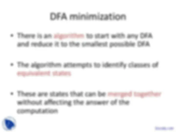 DFA Minimization Algorithm and Pigeonhole Principle | Slides Theory of ...