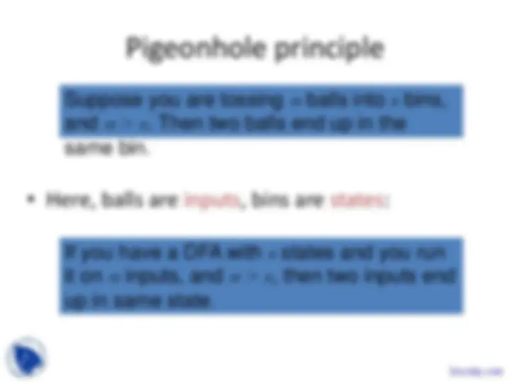 DFA Minimization Algorithm and Pigeonhole Principle | Slides Theory of ...