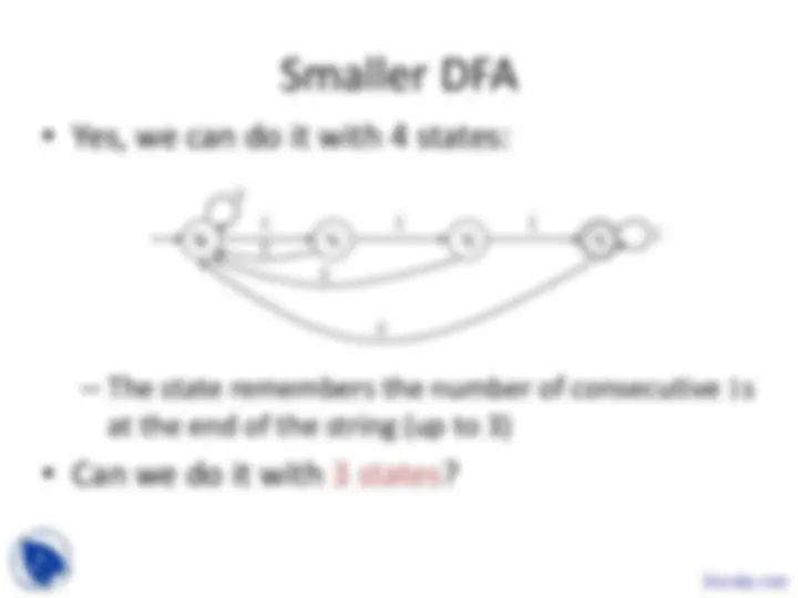 DFA Minimization Algorithm and Pigeonhole Principle | Slides Theory of ...