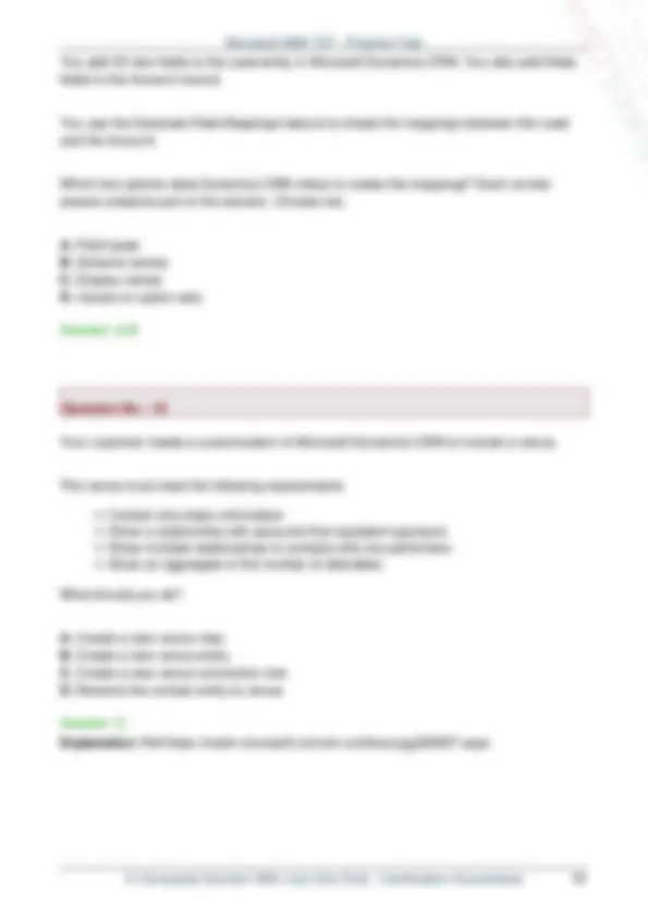 Microsoft Dynamics CRM Mb2 707 Dump | Exams Computer Science | Docsity
