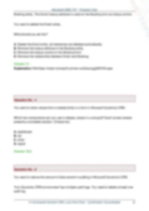 Microsoft Dynamics CRM Mb2 707 Dump | Exams Computer Science | Docsity