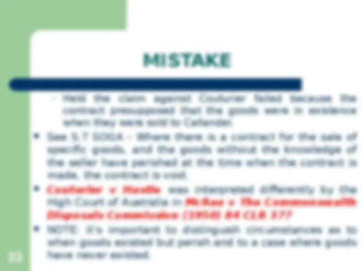 Law of Contract II: Mistake - Lecture Notes | Slides Contract Law | Docsity