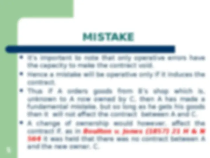 Law of Contract II: Mistake - Lecture Notes | Slides Contract Law | Docsity