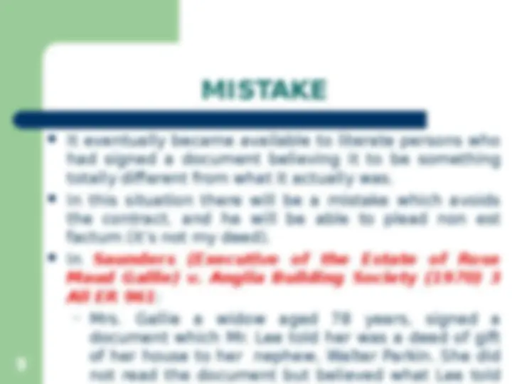 Law of Contract II: Mistake - Lecture Notes | Slides Contract Law | Docsity