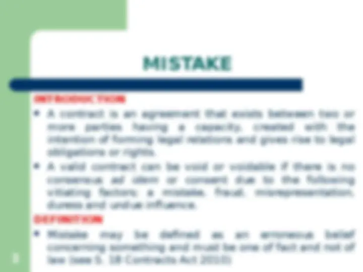 Law of Contract II: Mistake - Lecture Notes | Slides Contract Law | Docsity