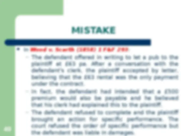 Law of Contract II: Mistake - Lecture Notes | Slides Contract Law | Docsity