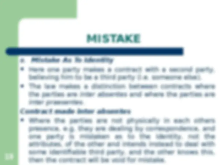 Law of Contract II: Mistake - Lecture Notes | Slides Contract Law | Docsity