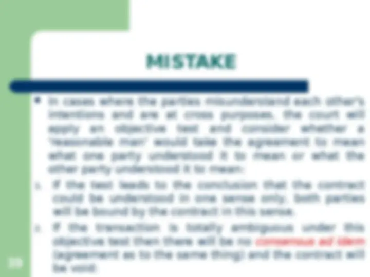 Law of Contract II: Mistake - Lecture Notes | Slides Contract Law | Docsity
