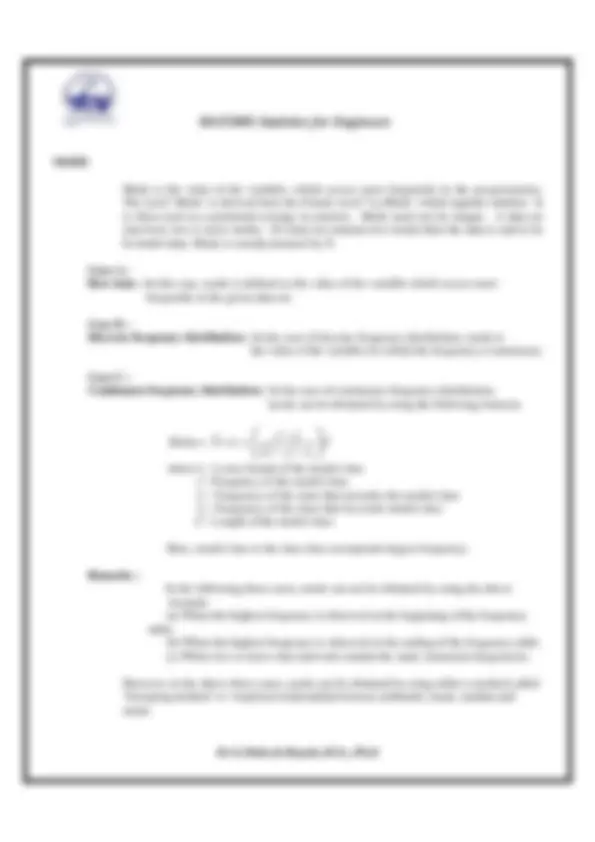 Statistics Engineering Note Sheet Statistics for engineers | Lecture notes Statistics | Docsity