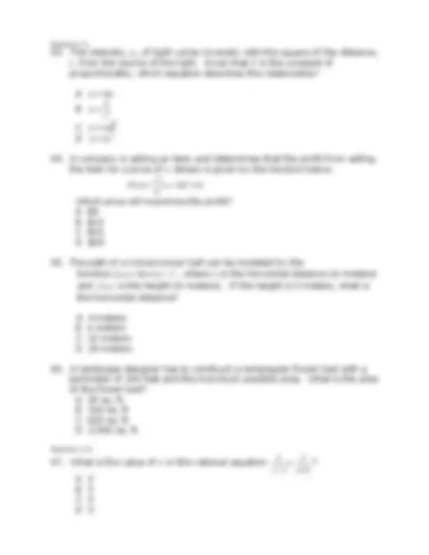 Algebra II Practice Test | Exams Mathematics | Docsity