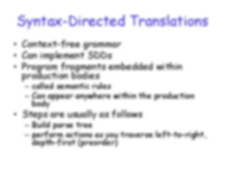Syntax directed translations | Slides Compiler Design | Docsity