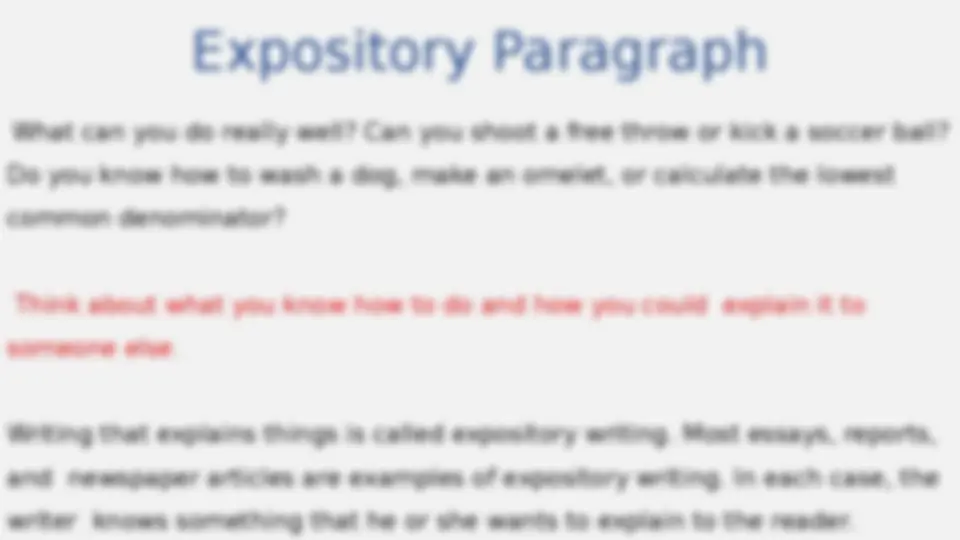 Expository Paragraph | Diapositivas de Inglés | Docsity