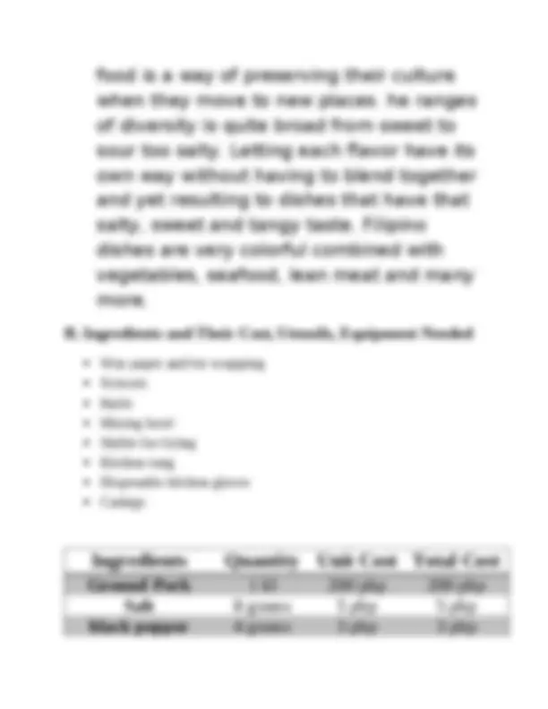 Project Plan For Cooking