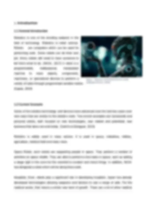 Robotics Implementation | High school final essays Electronics | Docsity