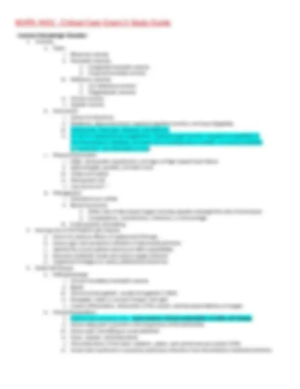 NURS 4431 - Critical Care Exam 3 Study Guide | Exams Biosafety | Docsity