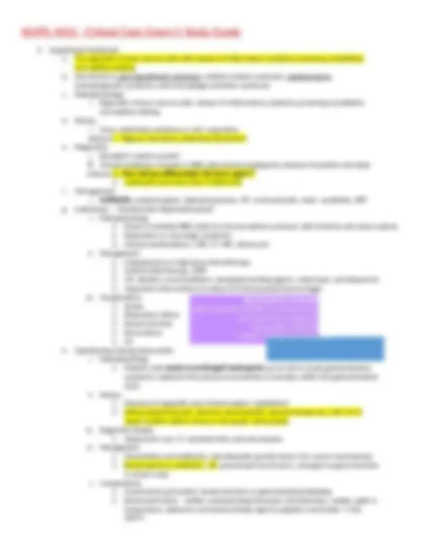 NURS 4431 - Critical Care Exam 3 Study Guide | Exams Biosafety | Docsity