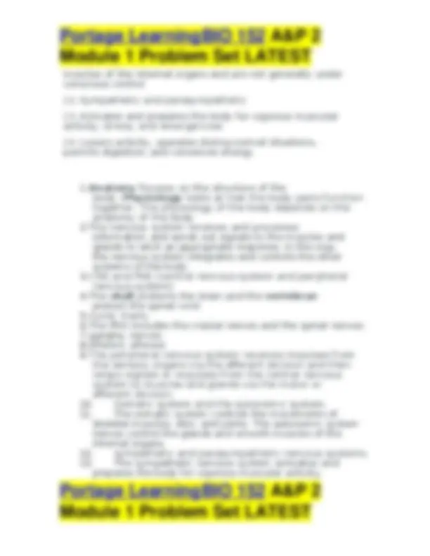 Portage LearningBIO 152 A&P 2 Module 1 Problem Set LATEST | Exams ...