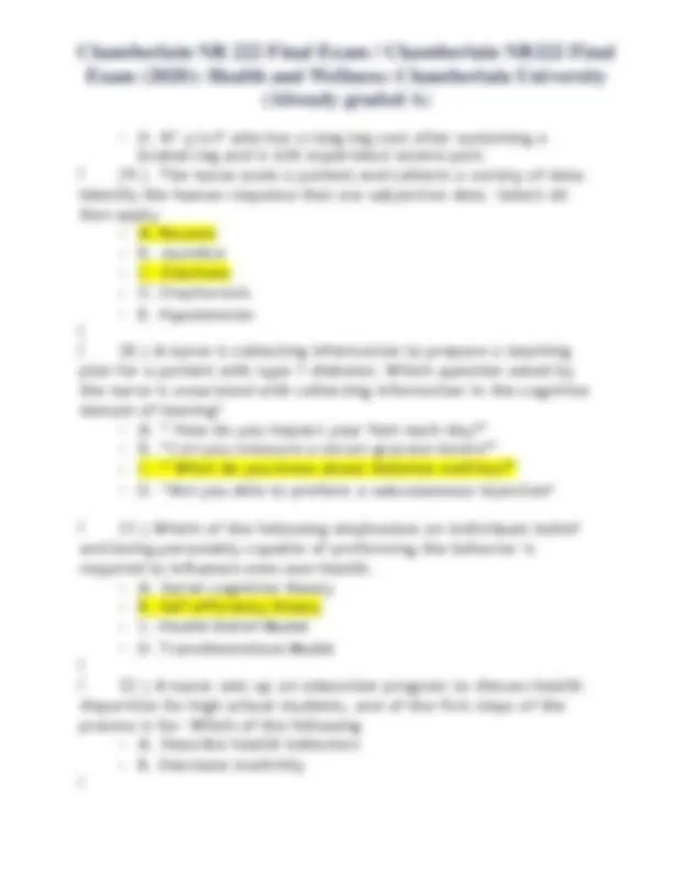 NR 222 Final Exam / Chamberlain NR222 Final Exam (2020): Health and ...