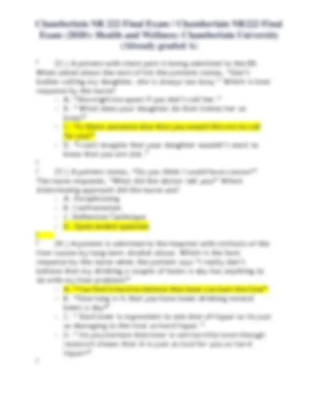 NR 222 Final Exam / Chamberlain NR222 Final Exam (2020): Health and ...