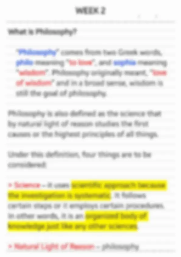 Intro to Philo Reviewer WEEK 1-3 | Study notes Philosophy | Docsity