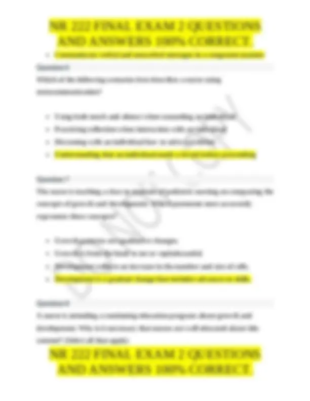 NR 222 Final Exam 2 Questions and Answers | Exams Nursing | Docsity