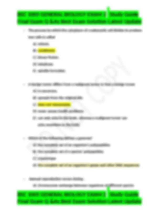 BSC 1005 GENERAL BIOLOGY EXAM 2 Study Guide Final Exam Q &As Best Exam ...