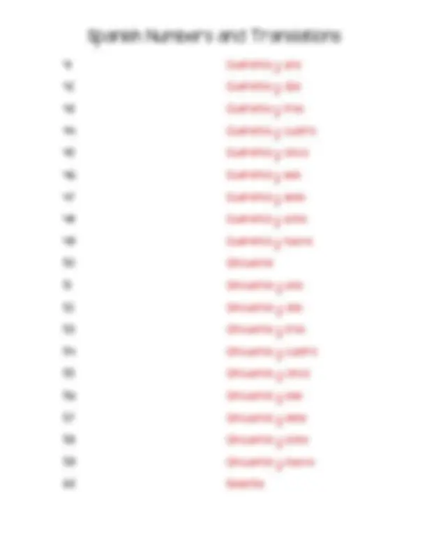 Spanish Numbers and Translations | Schemes and Mind Maps Spanish | Docsity