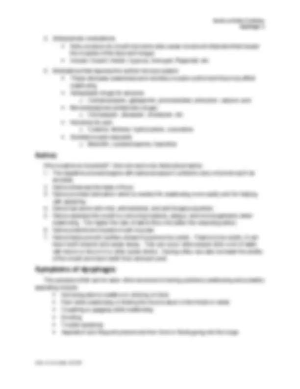 Dysphagia and Diets | Lecture notes French | Docsity
