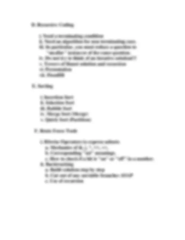 Foundation Exam Review Sheet | Study notes Computer science | Docsity