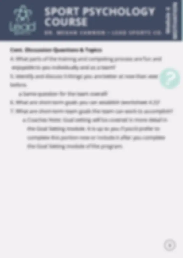 Sport Psychology Course Study notes Sports Psychology Docsity