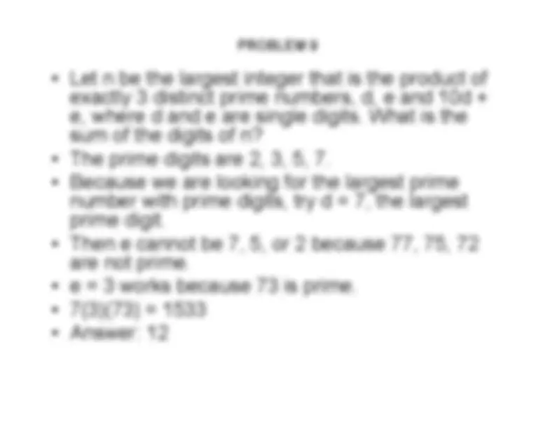 NUMBER THEORY WORKSHEET SOLUTIONS | Slides Number Theory | Docsity