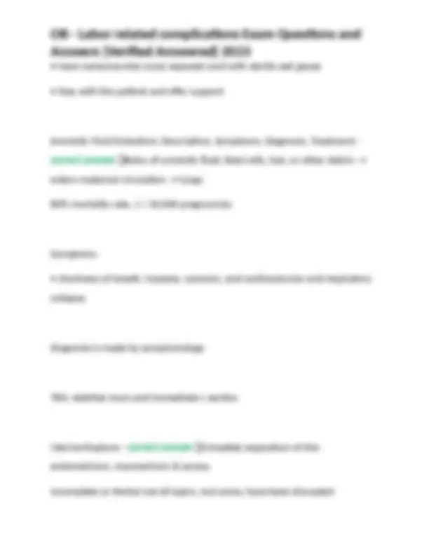 OB - Labor related complications Exam Questions and Answers (Verified ...