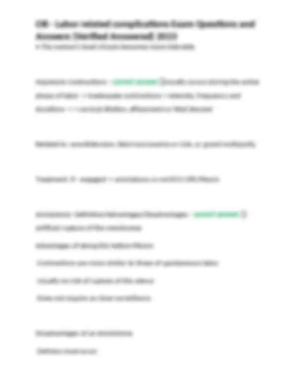 OB - Labor related complications Exam Questions and Answers (Verified ...