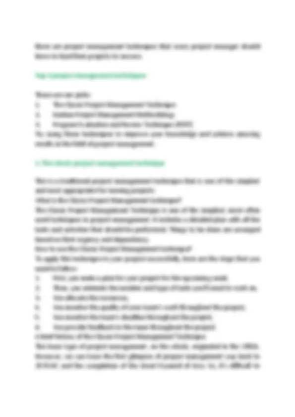 Project management techniques | Study notes Project Management | Docsity