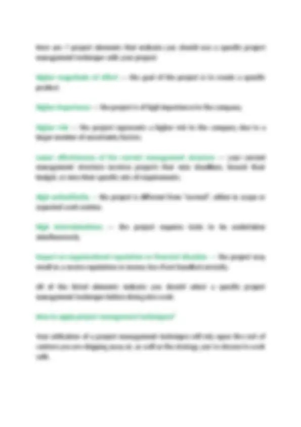 Project management techniques | Study notes Project Management | Docsity