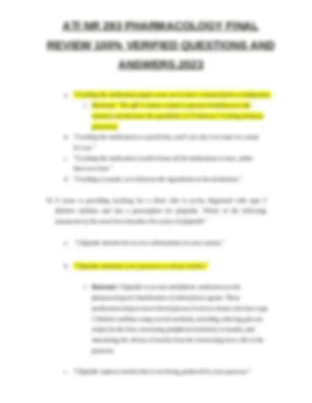 ATI NR 293 PHARMACOLOGY FINAL REVIEW 100% VERIFIED QUESTIONS AND ...