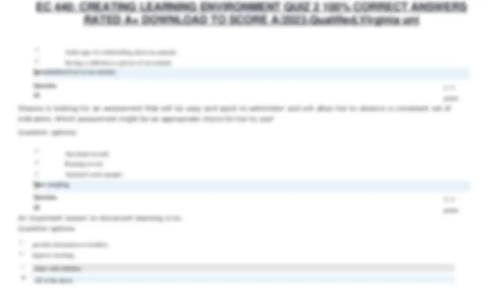 EC 440: CREATING LEARNING ENVIRONMENT QUIZ 2 100% CORRECT ANSWERS RATED ...